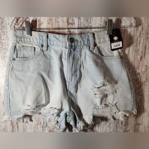 No Boundaries Light Blue Distressed Jean Shorts Juniors High Waist Mom Fit NWT